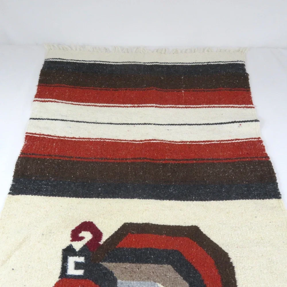 Mexican Style Woven Rug Wall Hanging- Aztec Chief Warrior 25 X 62 Vintage